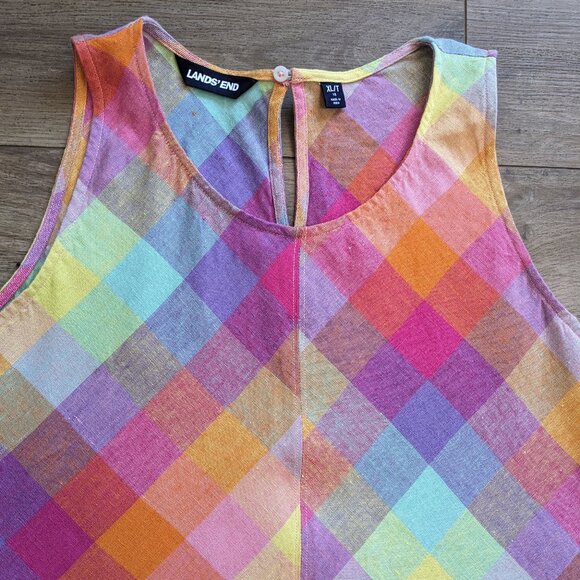 Lands' End Women’s Linen Dress‎ Plaid Multicolor Pocket Relaxed Fit XL Tall - Picture 2 of 13